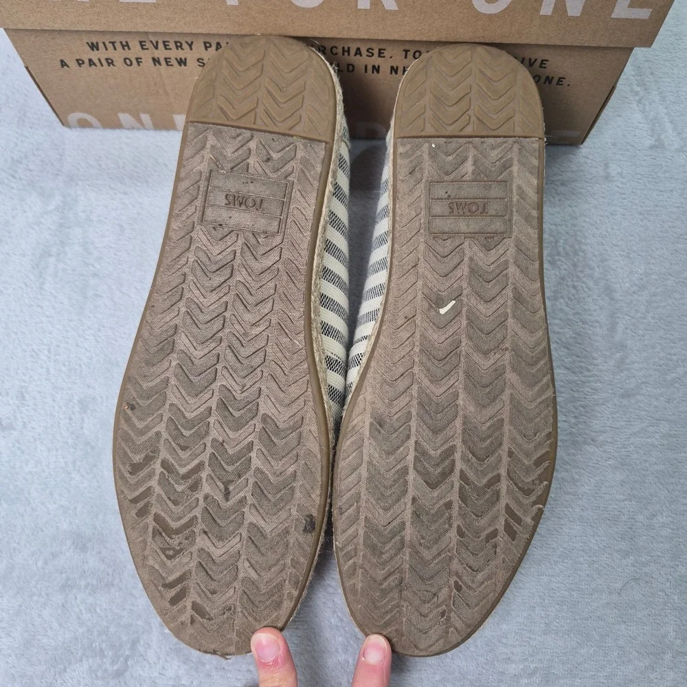 TOMS Alpargata Espadrille Black White Striped Canvas Slip On Shoes Women 10
